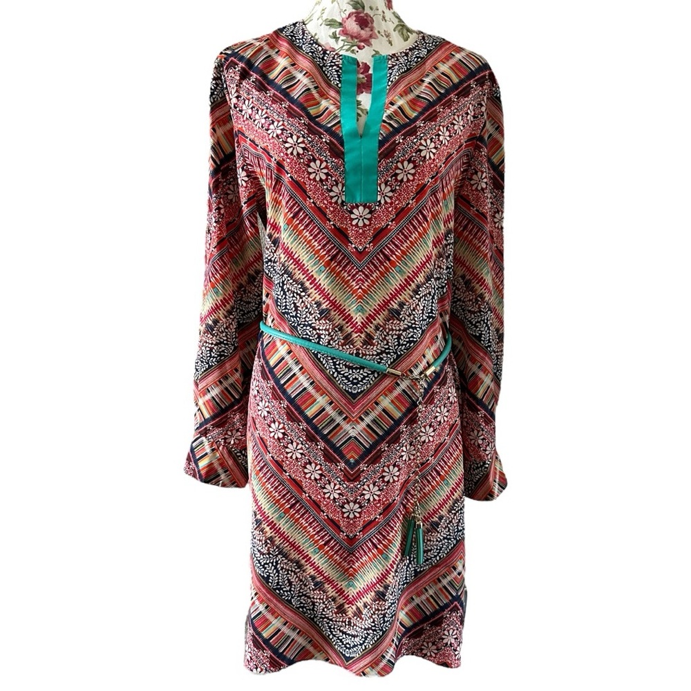 Antonio Melani fun colorful dress with belt long sleeve size 12